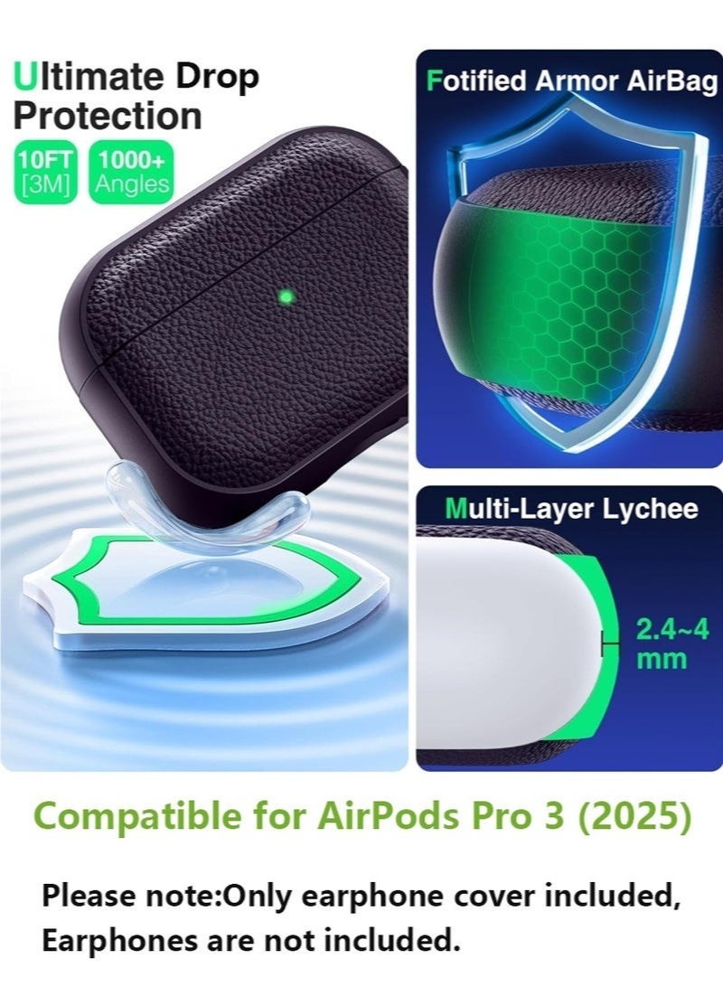 مستقبل نوفا حافظة لجهاز AirPods Pro الجيل الثالث، متوافقة مع AirPods Pro الجيل الثالث (2025)، غطاء حماية من السقوط مع سلسلة مفاتيح، جلد صناعي ليتشي، حافظة TPU واقية مقاومة للصدمات (أرجواني غامق) - Image 5